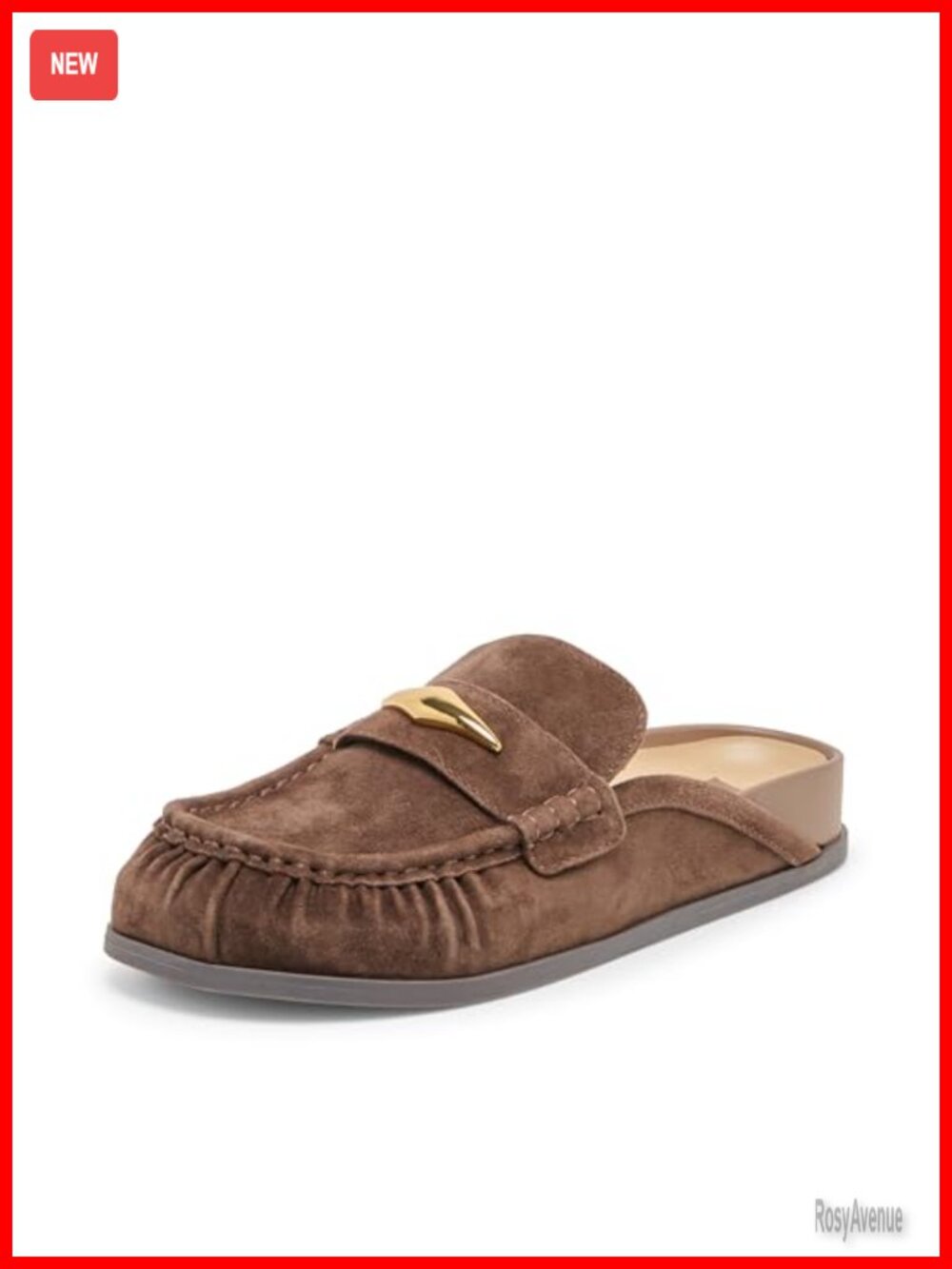 Suede Mule Flats Round Toe Slip On Open Back Low Heel Casual